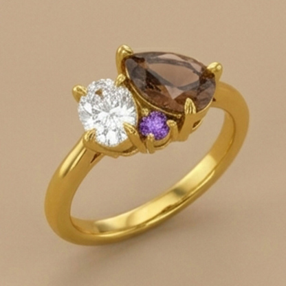 Sotiya Toi et Moi Oval and Pear Cut Coffee Cluster Ring Sterling Silver