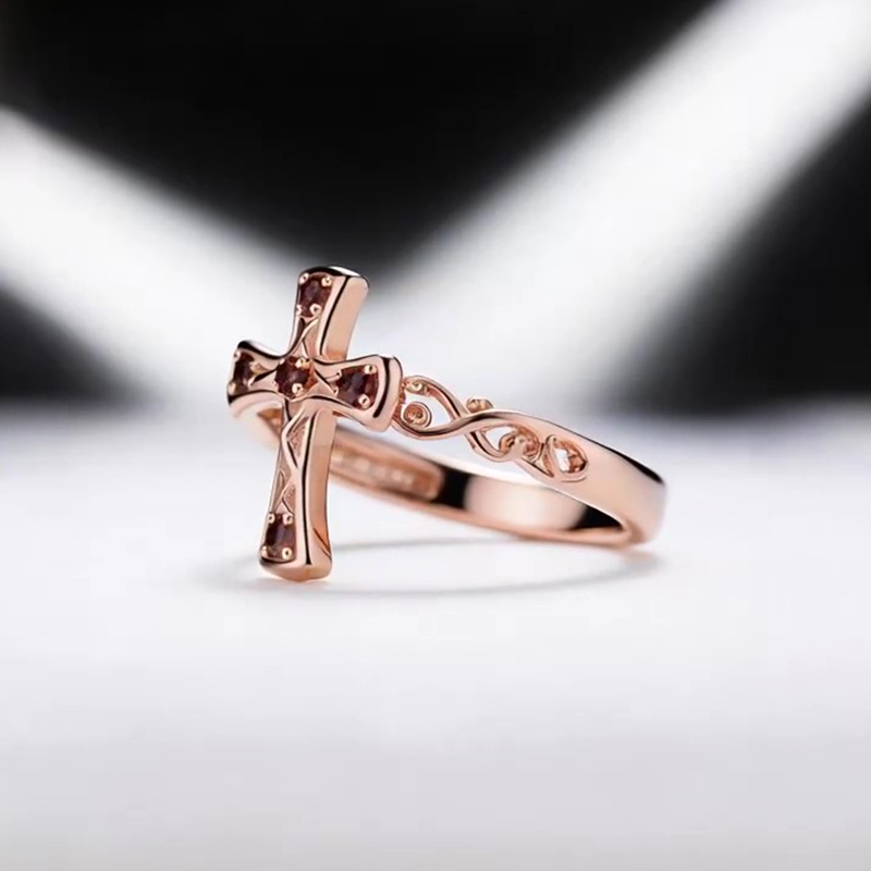 Sotiya Cross Design Faith Round Cut Coffee Cocktail Ring Sterling Silver-Sotiya