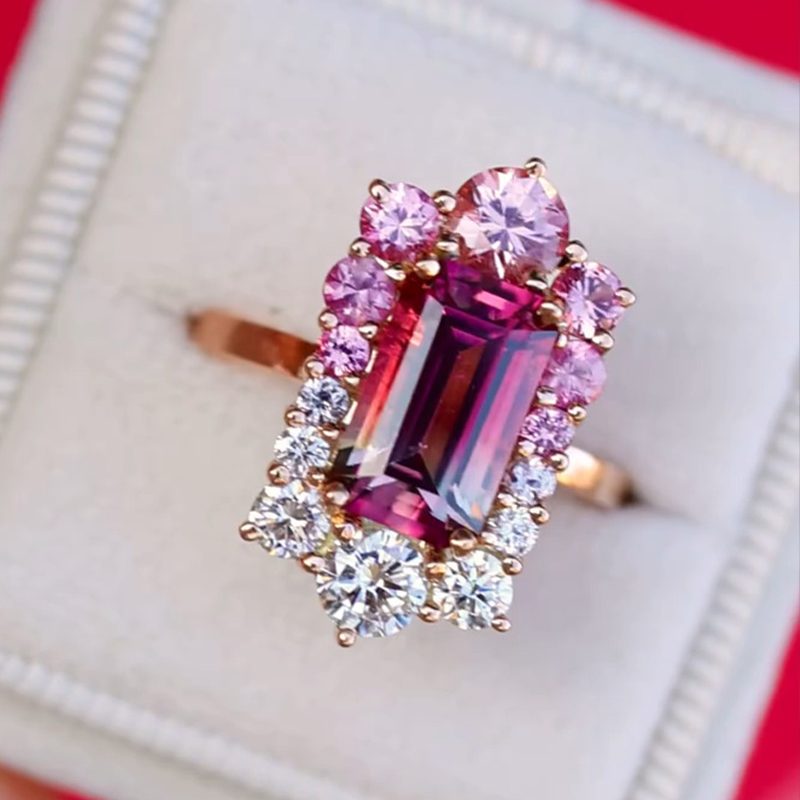 Sotiya Vintage Watermelon Emerald Cut Engagement Ring Sterling Silver-Sotiya