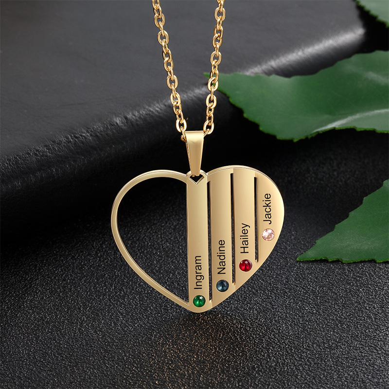 Sotiya Personalized Heart Shaped Family Birthstone Necklace Sterling Silver-Sotiya