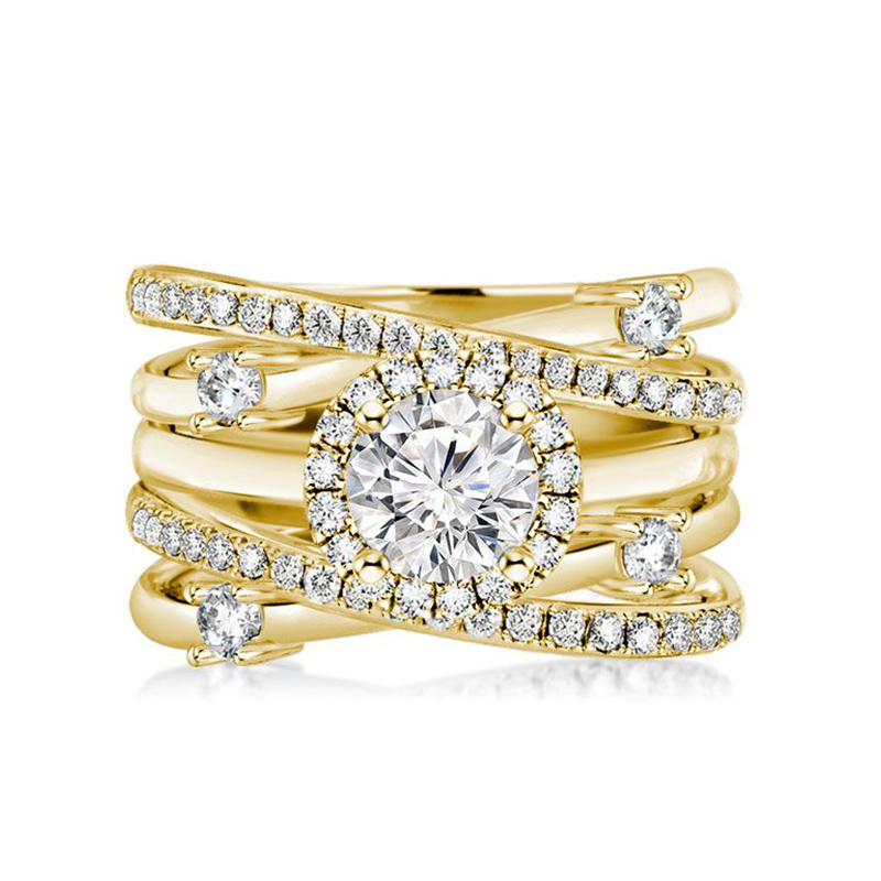 Sotiya Halo Round Cut Coffee Twist Enhancer Wedding Bridal Ring Set Sterling Silver-Sotiya