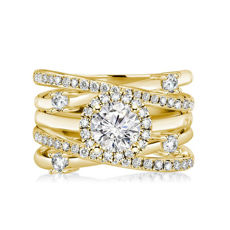 Sotiya Halo Round Cut Coffee Twist Enhancer Wedding Bridal Ring Set Sterling Silver-Sotiya