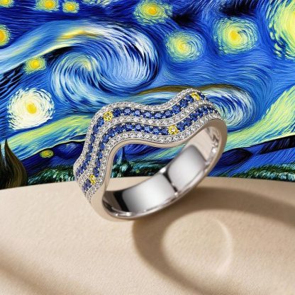 Sotiya Artist Collection Famous Painting Starry Night Women's Wedding Ring Sterling Silver-Sotiya