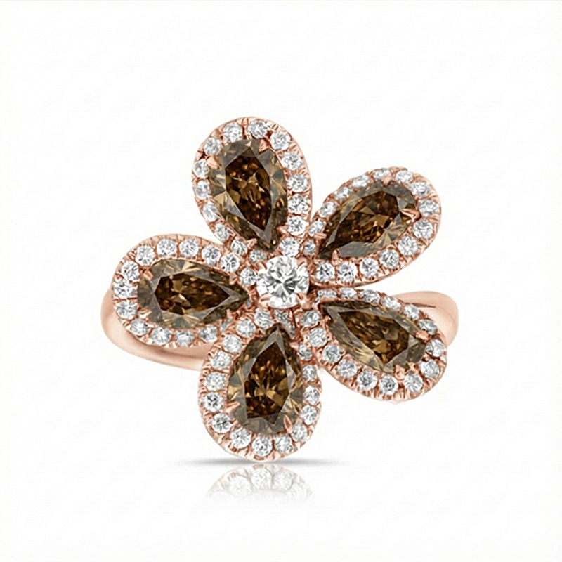 Sotiya Flower Halo Pear Cut Coffee Cocktail Ring Sterling Silver-Sotiya