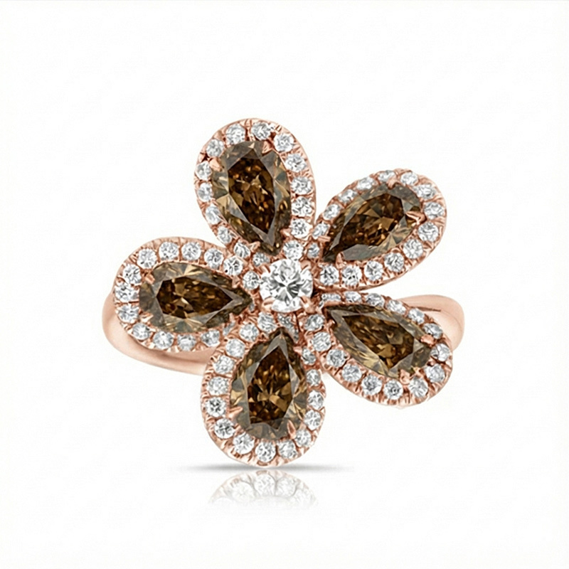 Sotiya Flower Halo Pear Cut Coffee Cocktail Ring Sterling Silver-Sotiya