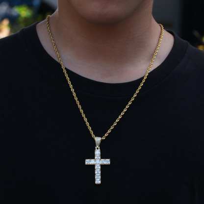 Sotiya Radiant Cut Cross Design Faith Men's Necklace-Sotiya