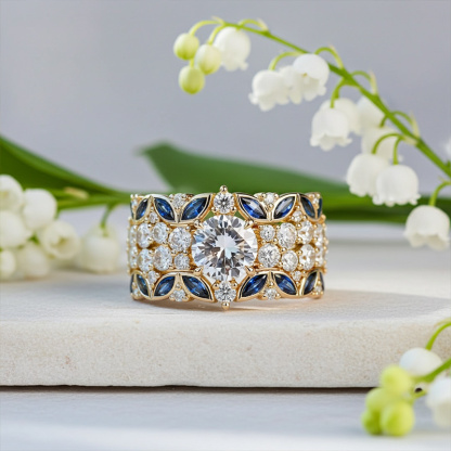 Sotiya Round Cut Leaf Engagement Ring Sterling Silver-Sotiya