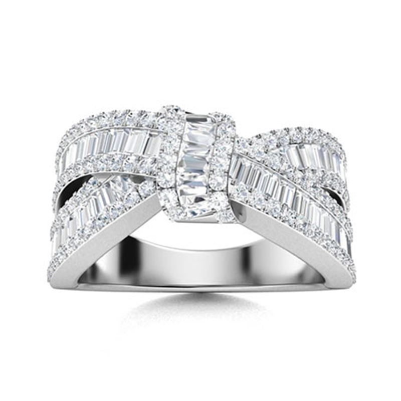Sotiya Knot Design Emerald Cut Women's Wedding Ring Sterling Silver-Sotiya