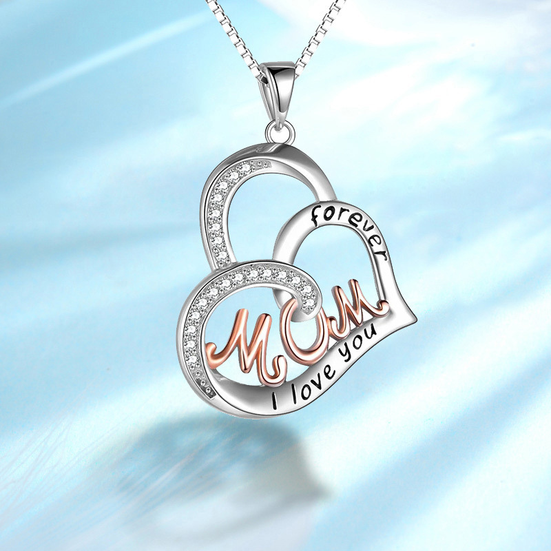 Sotiya Heart MOM Engraved Pendant Necklace Sterling Silver-Sotiya