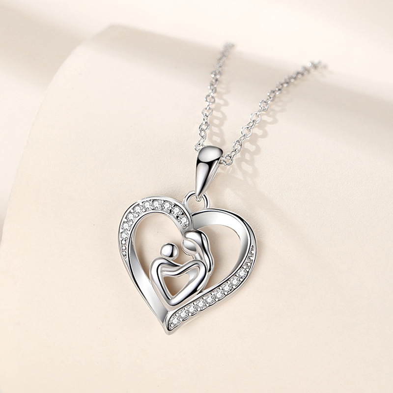 Sotiya Mom and Baby Heart Pendant Necklace Sterling Silver-Sotiya