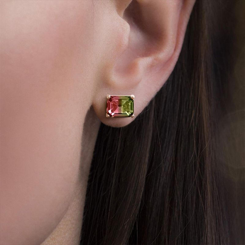 Sotiya Emerald Cut Watermelon Stud Earrings Sterling Silver-Sotiya