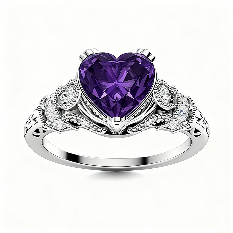 Sotiya Vintage Milgrain Heart Cut Engagement Ring Sterling Silver-Sotiya