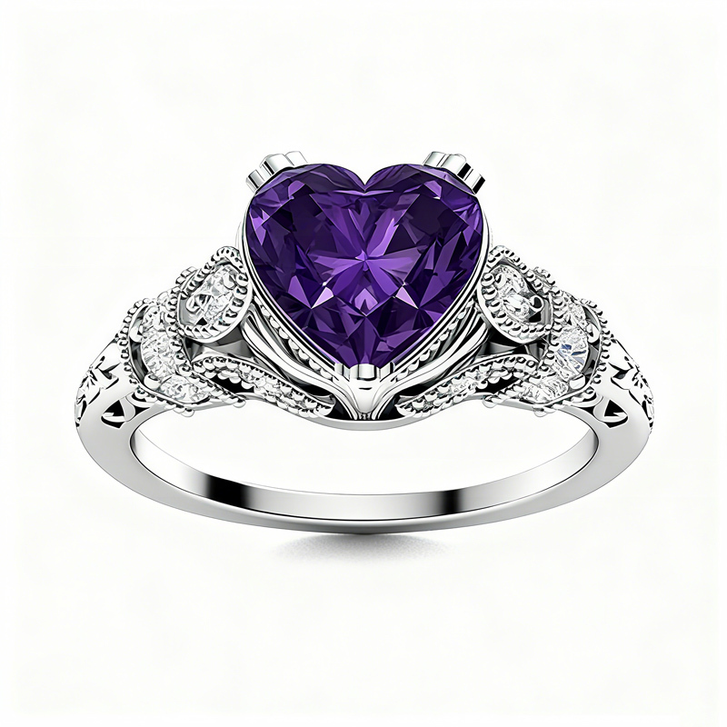 Sotiya Vintage Milgrain Heart Cut Engagement Ring Sterling Silver-Sotiya