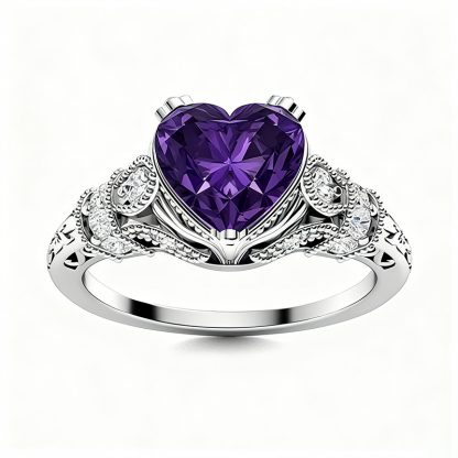 Sotiya Vintage Milgrain Heart Cut Engagement Ring Sterling Silver-Sotiya
