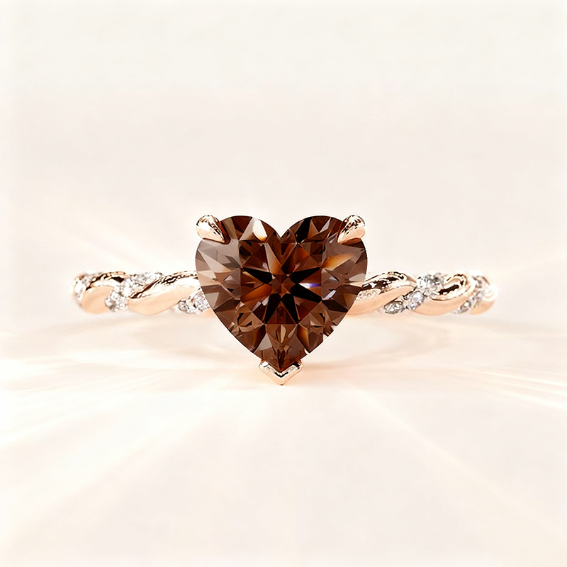 Sotiya Twist Heart Cut Pink/Coffee/White Engagement Ring Sterling Silver-Sotiya