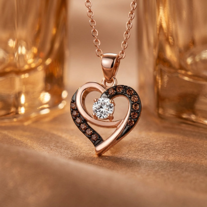 Sotiya Two Tone Heart Shaped Round Cut Coffee Necklace Sterling Silver-Sotiya