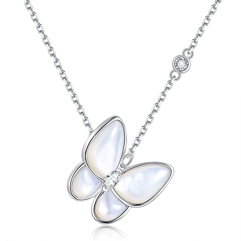 Sotiya Butterfly Moissanite Mother of Pearl Necklace Sterling Silver-Sotiya