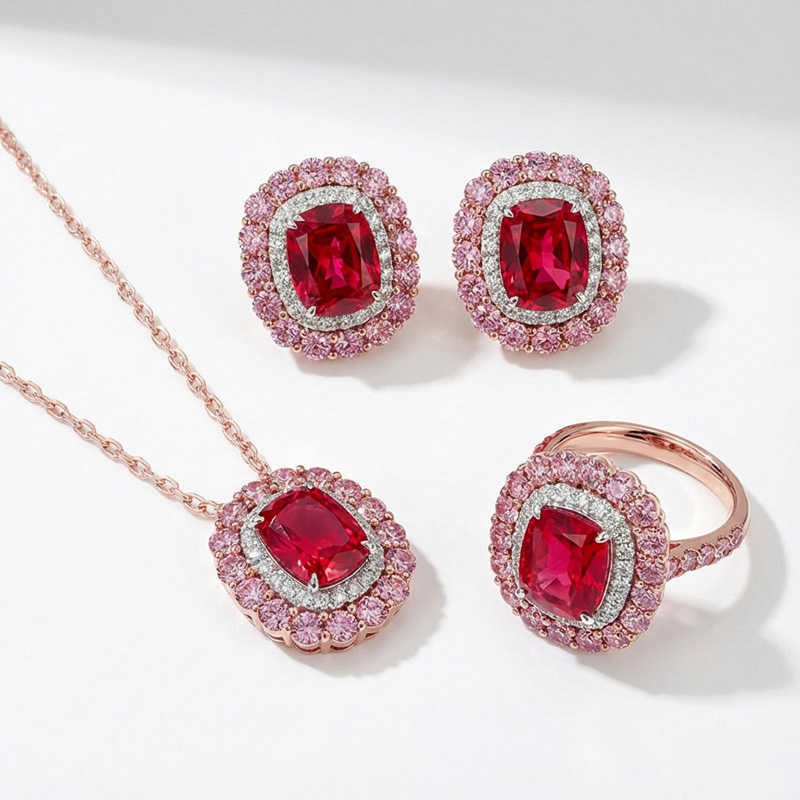 Sotiya Double Halo Cushion Cut Jewelry Set Sterling Silver-Sotiya