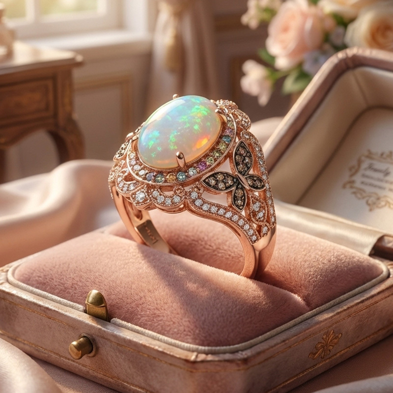 Sotiya Butterfly Colorful Halo Opal Oval Cut Coffee Engagement Ring Sterling Silver-Sotiya