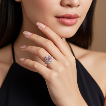 Sotiya Two Halo Purplish-pink Radiant Cut Engagement Ring High-carbon Zircon Sterling Silver