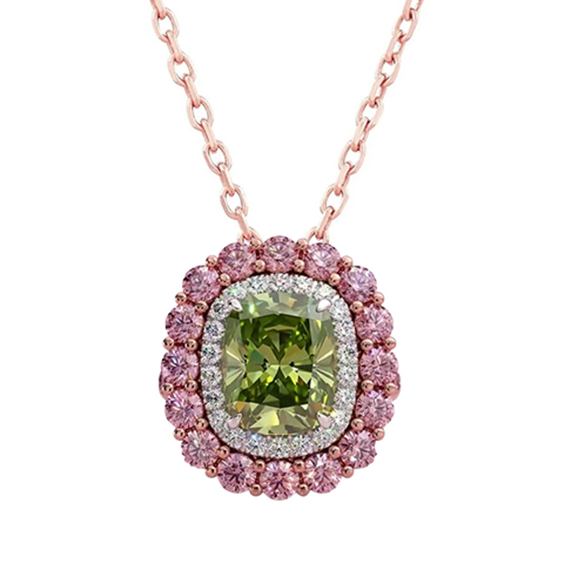 Sotiya Double Halo Cushion Cut Necklace Sterling Silver-Sotiya