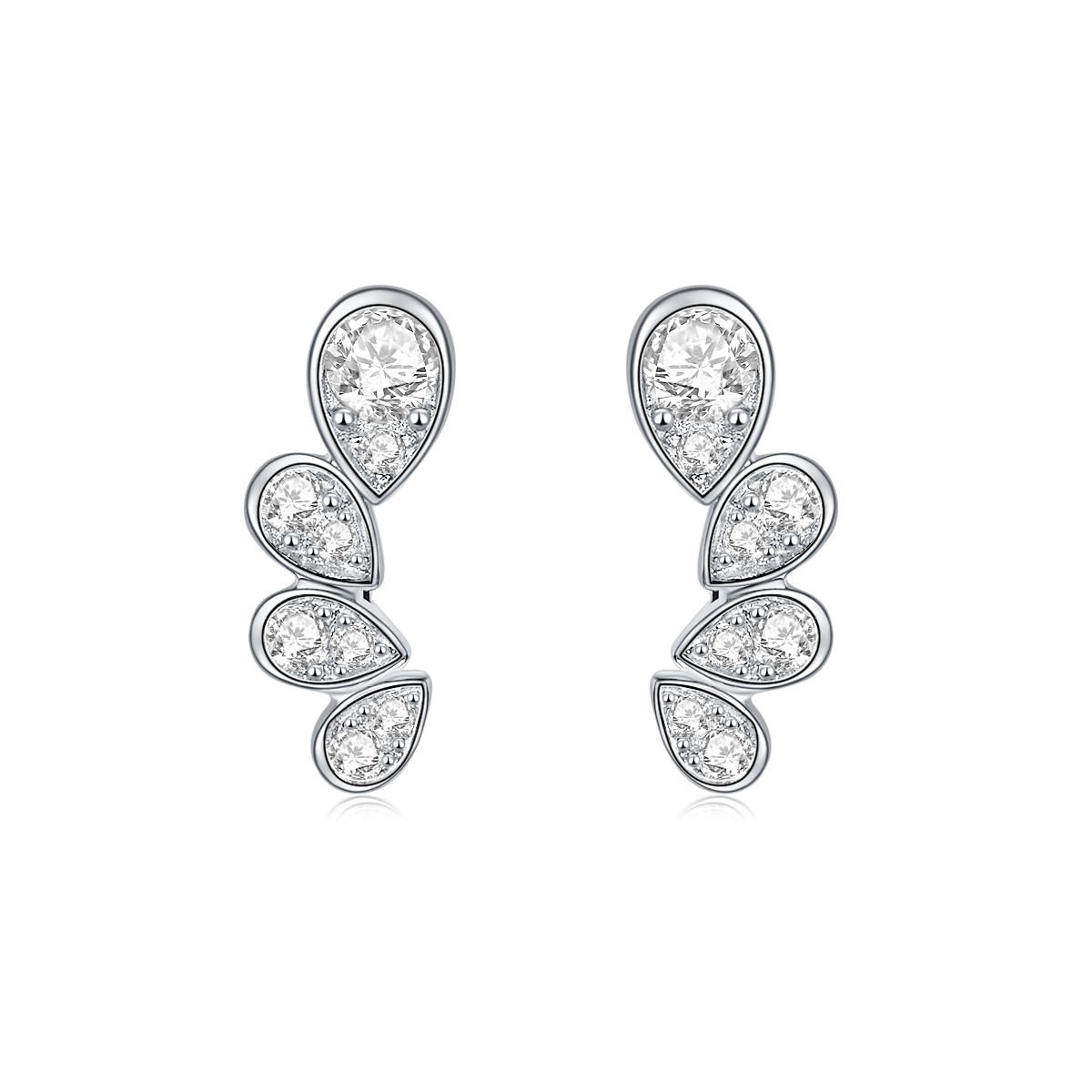 Sotiya Wing Design Pear Cut Moissanite Climber Earrings Sterling Silver-Sotiya