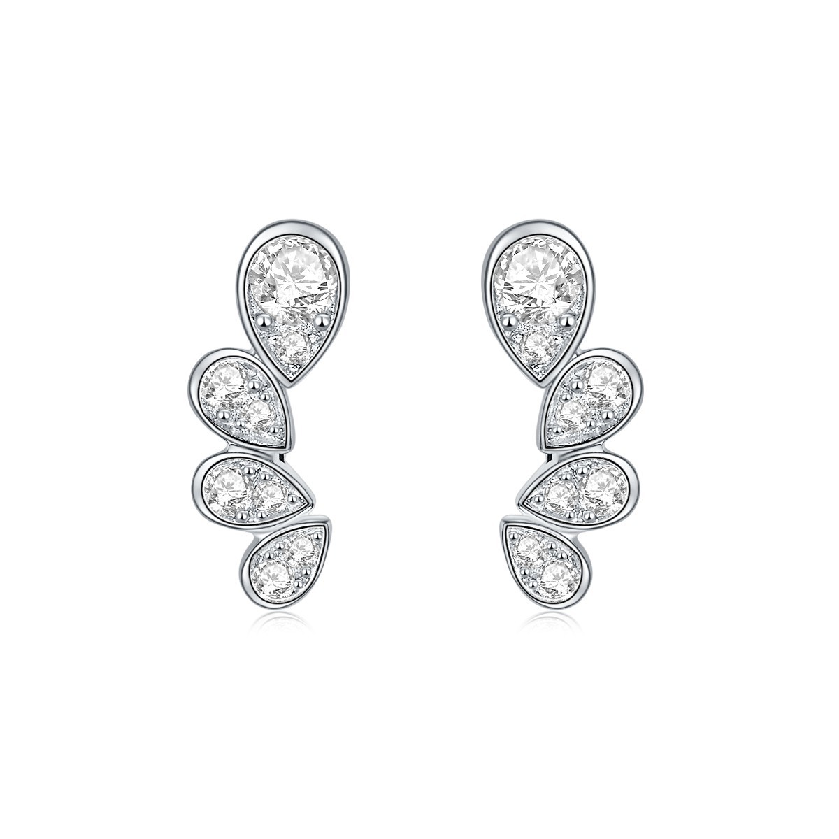 Sotiya Wing Design Pear Cut Moissanite Climber Earrings Sterling Silver-Sotiya