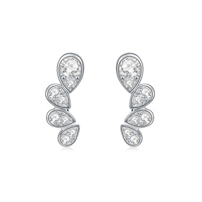 Sotiya Wing Design Pear Cut Moissanite Climber Earrings Sterling Silver-Sotiya