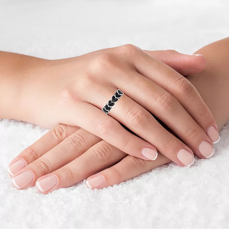 Sotiya Black Spinel Pave Hearts Eternity Ring Sterling Silve-Sotiya