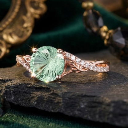 Sotiya Leaf Twist Green Round Fantasy Starbrite Cut Engagement Ring Sterling Silver-Sotiya