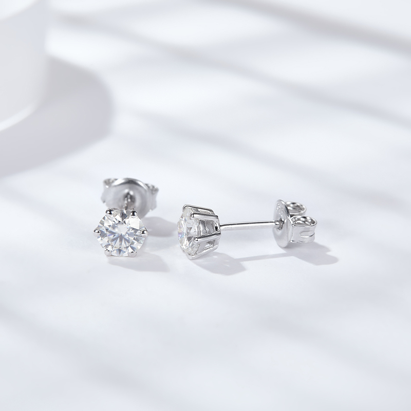 Sotiya Classic 6 Prong Solitaire Round Cut Moissanite Stud Earrings Sterling Silver-Sotiya