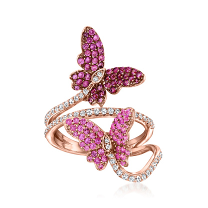 Sotiya Multi Colored Hot Pink Butterfly Bypass Ring Sterling Silver-Sotiya