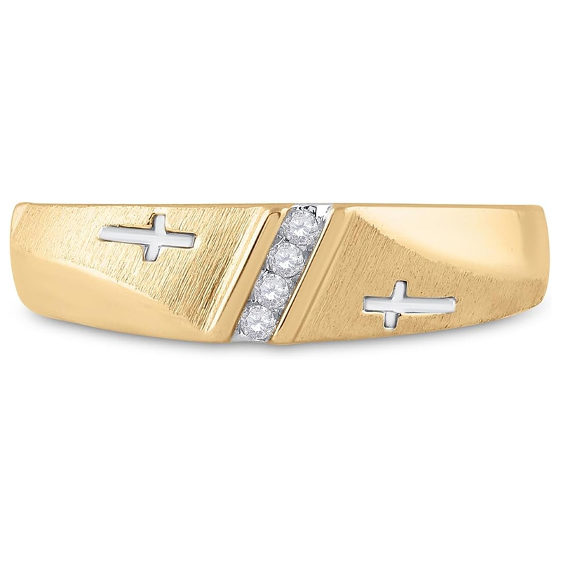 Sotiya Yellow Gold Round Cut Cross Faith Band Men's Wedding Ring Sterling Silver-Sotiya