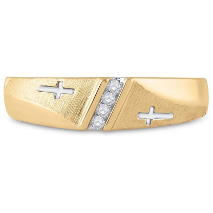 Sotiya Yellow Gold Round Cut Cross Faith Band Men's Wedding Ring Sterling Silver-Sotiya