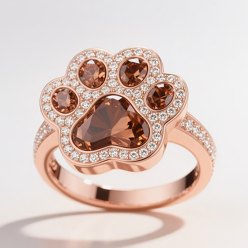 Sotiya Pet Cat Dog Paw Halo Coffee Heart Cut Cocktail Ring Sterling Silver-Sotiya