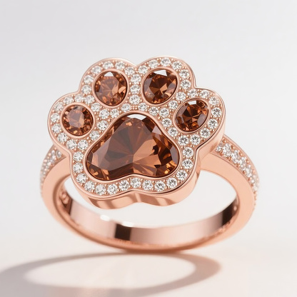 Sotiya Pet Cat Dog Paw Halo Coffee Heart Cut Cocktail Ring Sterling Silver-Sotiya