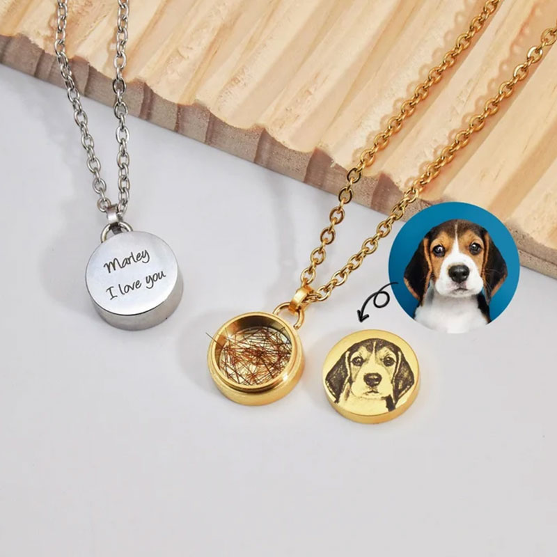 Sotiya Pet Photo Engraved Personalized Keepsake Titanium Necklace for Hair and Ashes-Sotiya