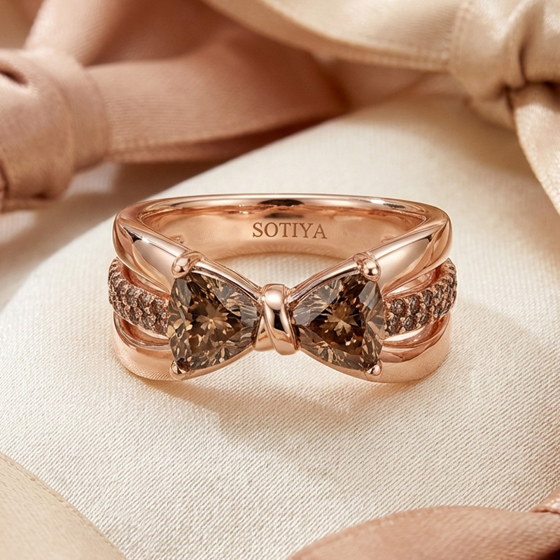 Sotiya Bowknot Trillion Cut Coffee Promise Ring Sterling Silver-Sotiya