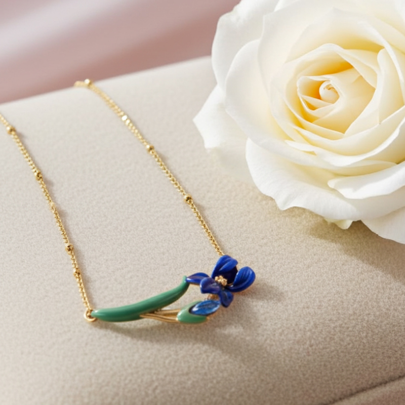 Sotiya Artist Collection Famous Painting Irises Inspired Enamel Necklace-Sotiya