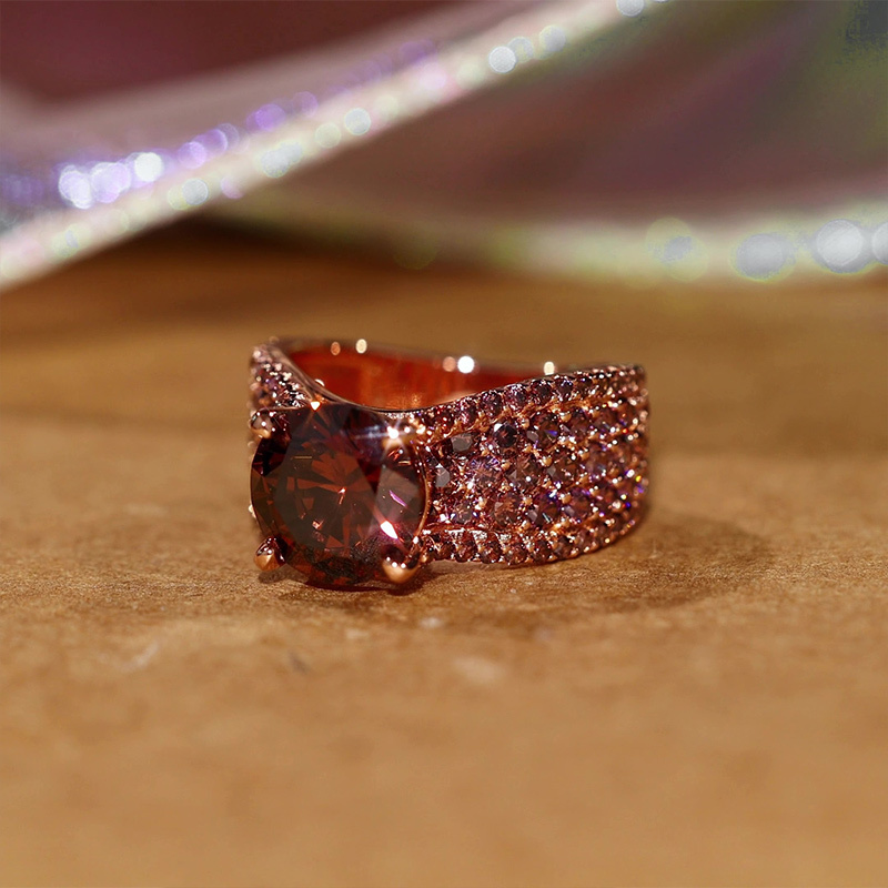 Sotiya Sidestones Round Cut Coffee Engagement Ring Sterling Silver