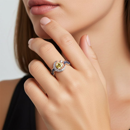 Sotiya Artist Collection Famous Painting Starry Night Round Cut Cocktail Ring Sterling Silver-Sotiya