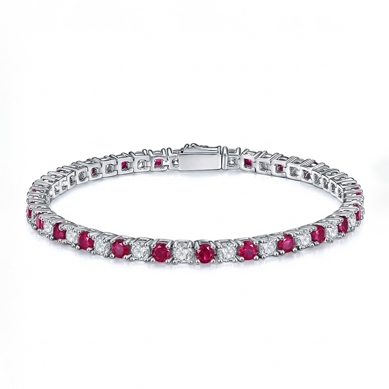 Sotiya Lab Grown Sapphire/Ruby Red 3mm Alternating Round Cut Tennis Bracelet Sterling Silver