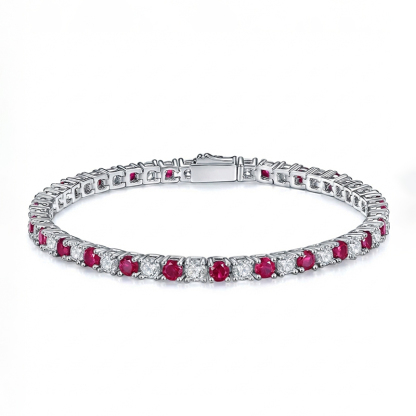 Sotiya Lab Grown Sapphire/Ruby Red 3mm Alternating Round Cut Tennis Bracelet Sterling Silver