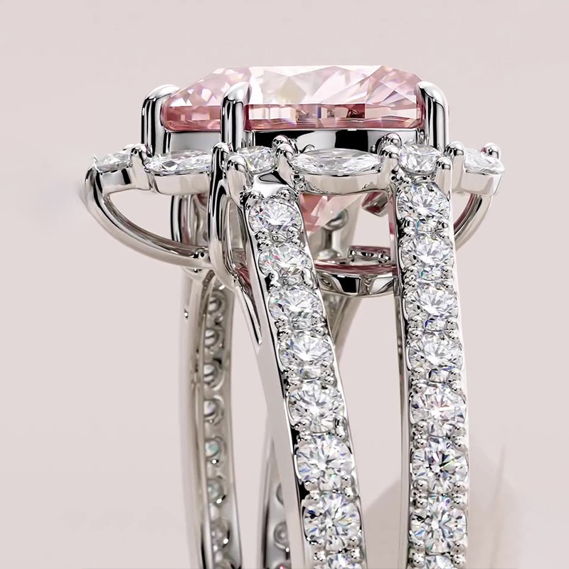 Sotiya Synthetic Morganite Halo Heart Cut Engagement Ring Sterling Silver-Sotiya