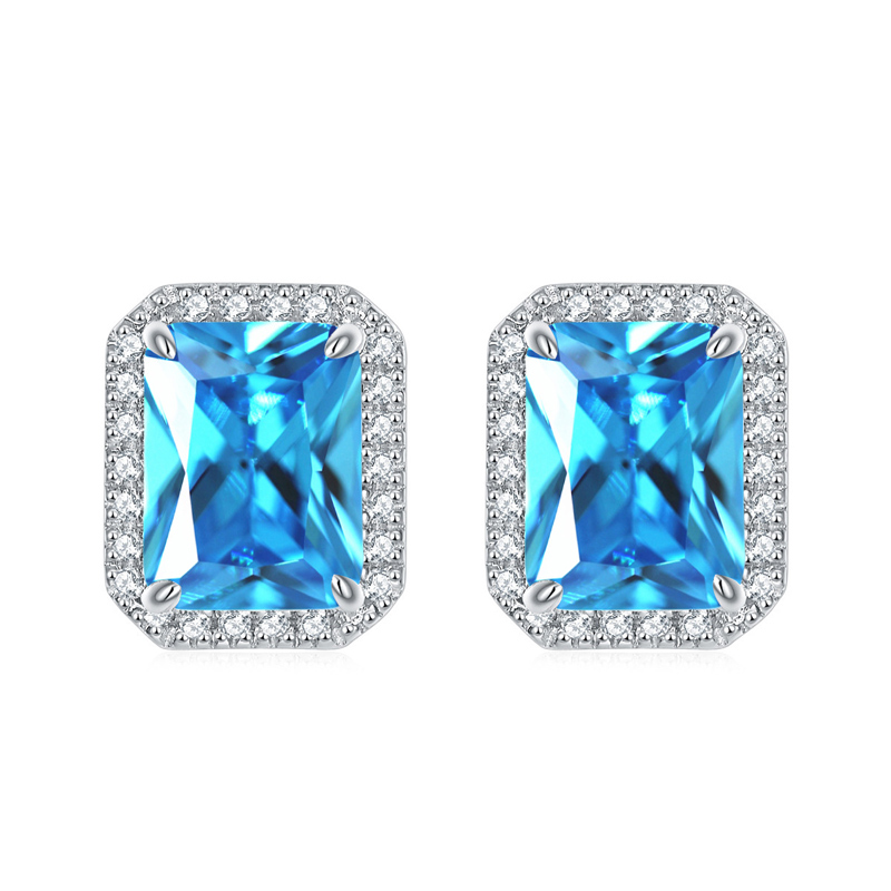 Sotiya 12 Birthstones Halo Emerald Cut Stud Earrings Sterling Silver-Sotiya