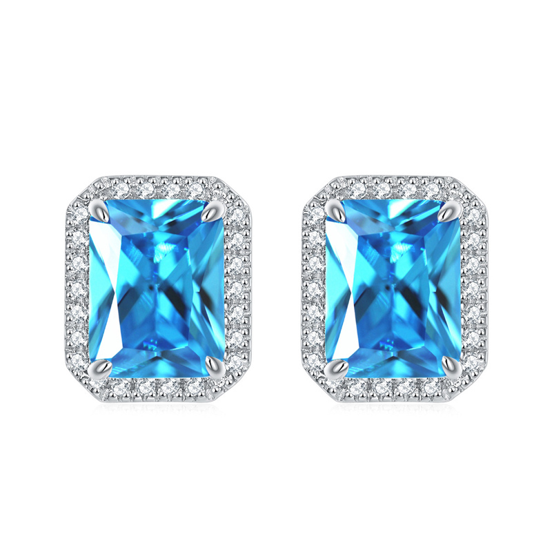 Sotiya 12 Birthstones Halo Emerald Cut Stud Earrings Sterling Silver-Sotiya