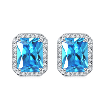 Sotiya 12 Birthstones Halo Emerald Cut Stud Earrings Sterling Silver-Sotiya