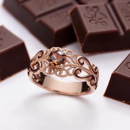 Sotiya Victorian Rococo Enamel Round Cut Coffee Engagement Ring Sterling Silver-Sotiya