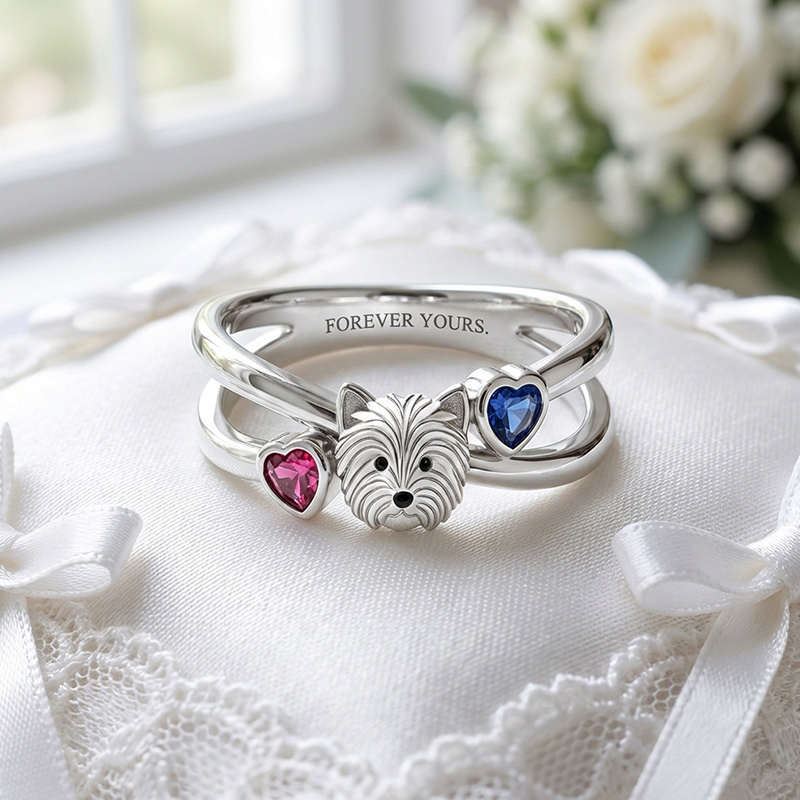 Sotiya West Highland White Terrier Enamel Heart Cut Ring Sterling Silver-Sotiya