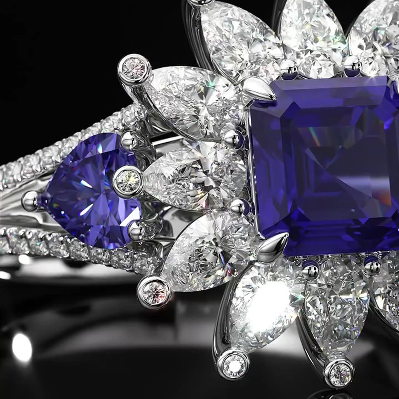 Sotiya Halo Asscher Cut Sidestones Engagement Ring Sterling Silver-Sotiya